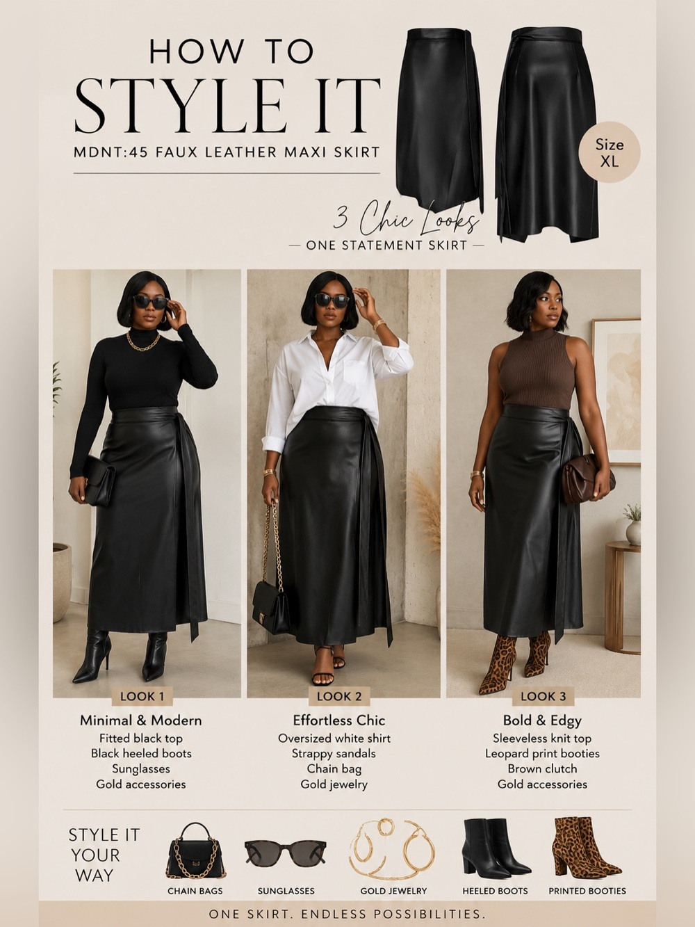 MDNT:45 Premium Faux-Leather High Waisted Wrap Maxi Skirt Sz XL Baddie